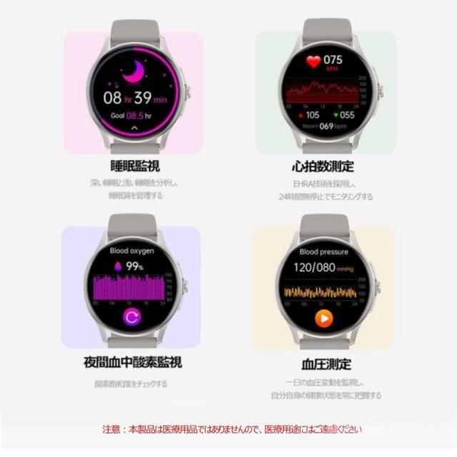 スマートウォッチ 医療レベル 通話機能 心電図ECG 丸型 日本製